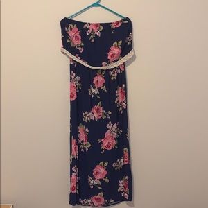 Floral Strapless Maxi Dress, size Large